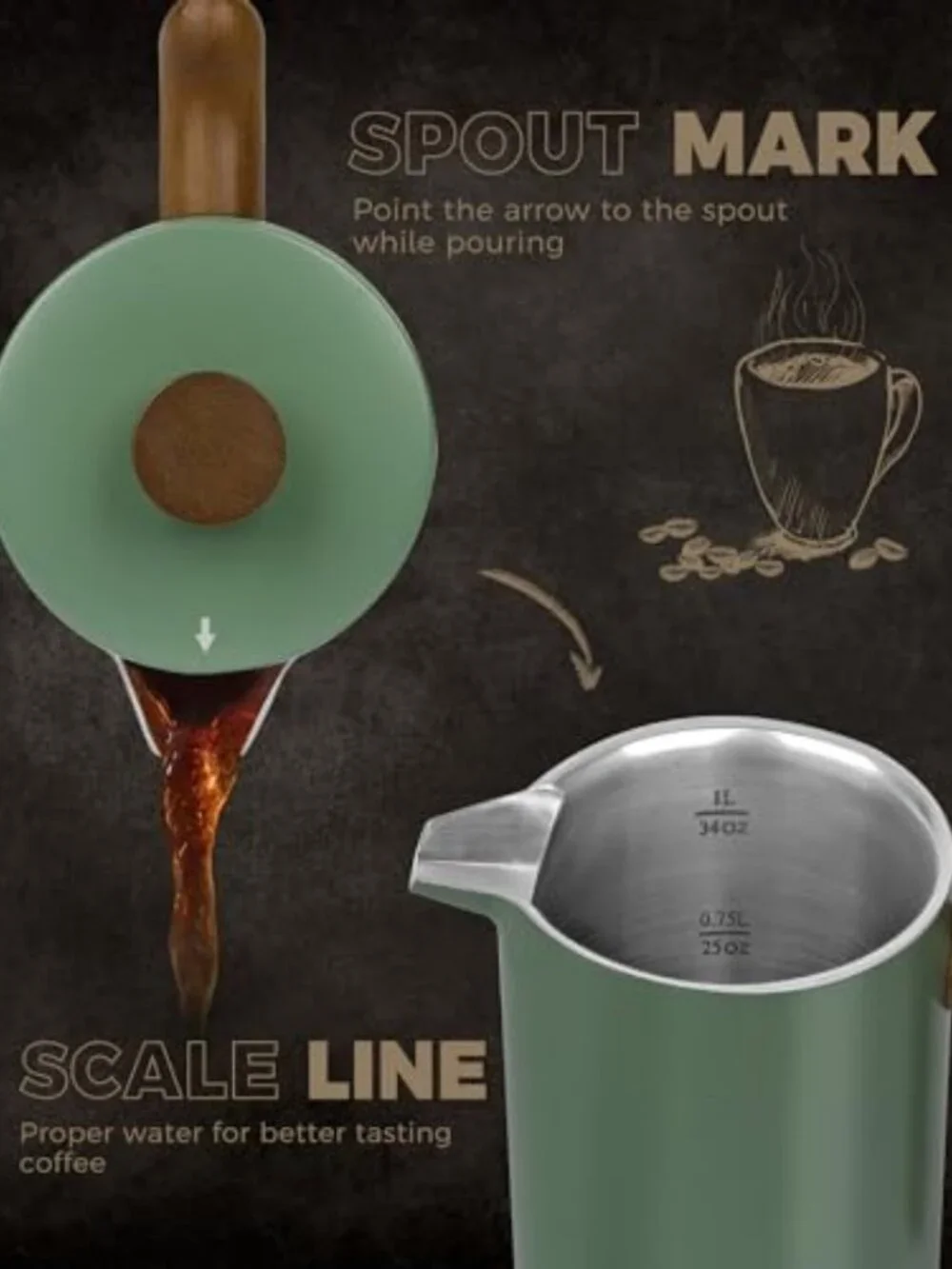 34 oz French Press Coffee Maker with Wood Handle, Double Wall Insulation